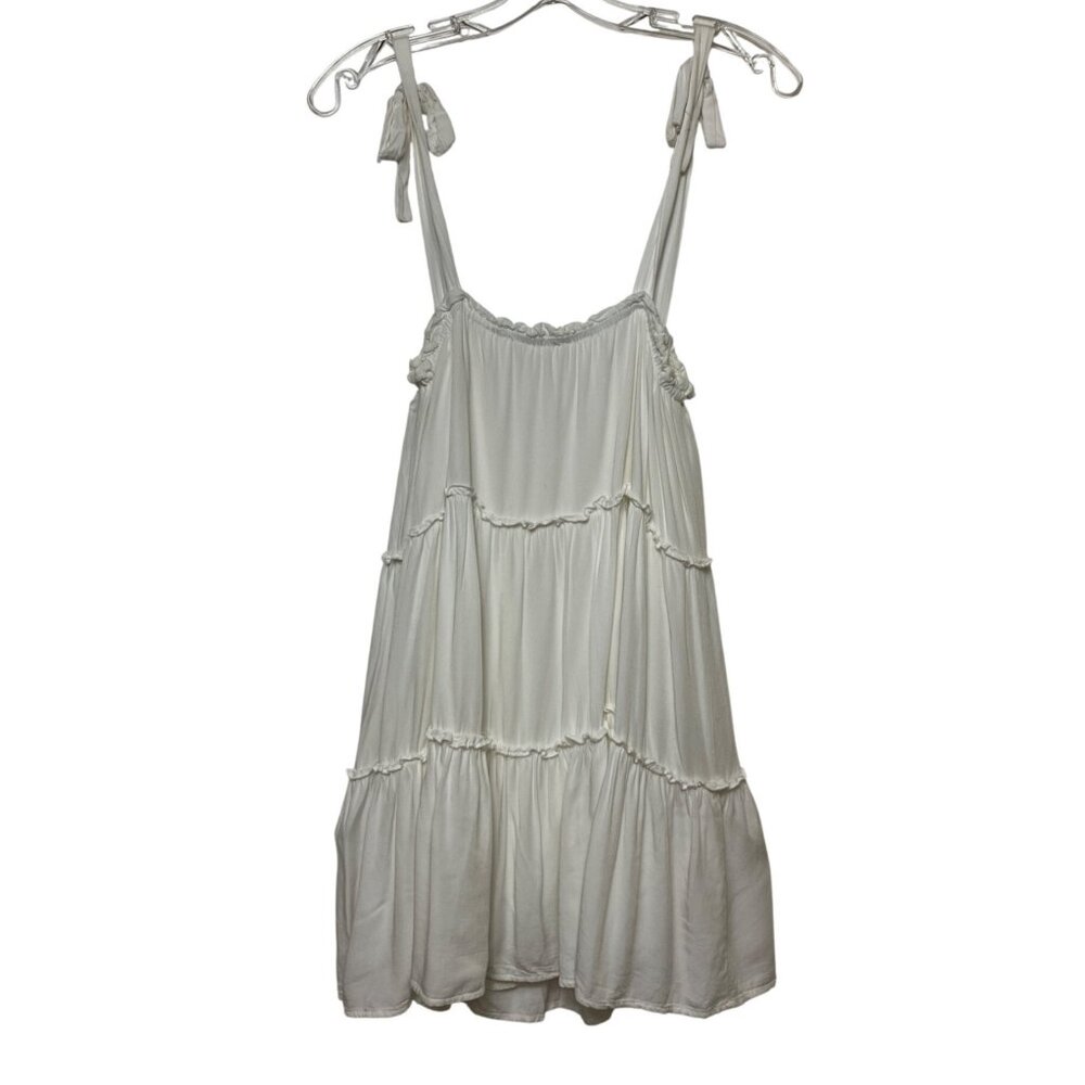 L.A. Hearts White Tiered Mini‎ Dress Tie Straps & Ruffles Size Small Boho Hippie